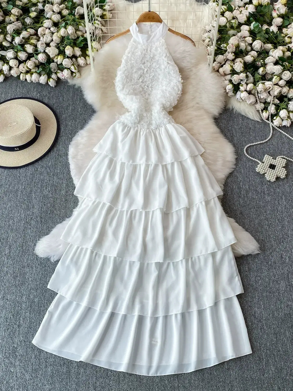 ZARA 3D Floral Halter Layered Cake Dress